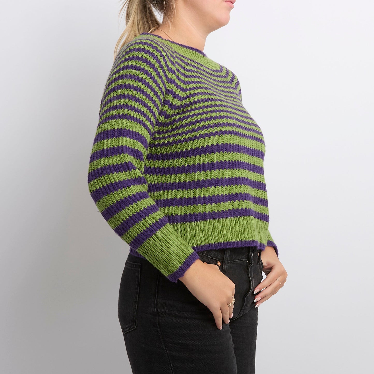 Striped Wide Neck Knitted Sweater - UK 14