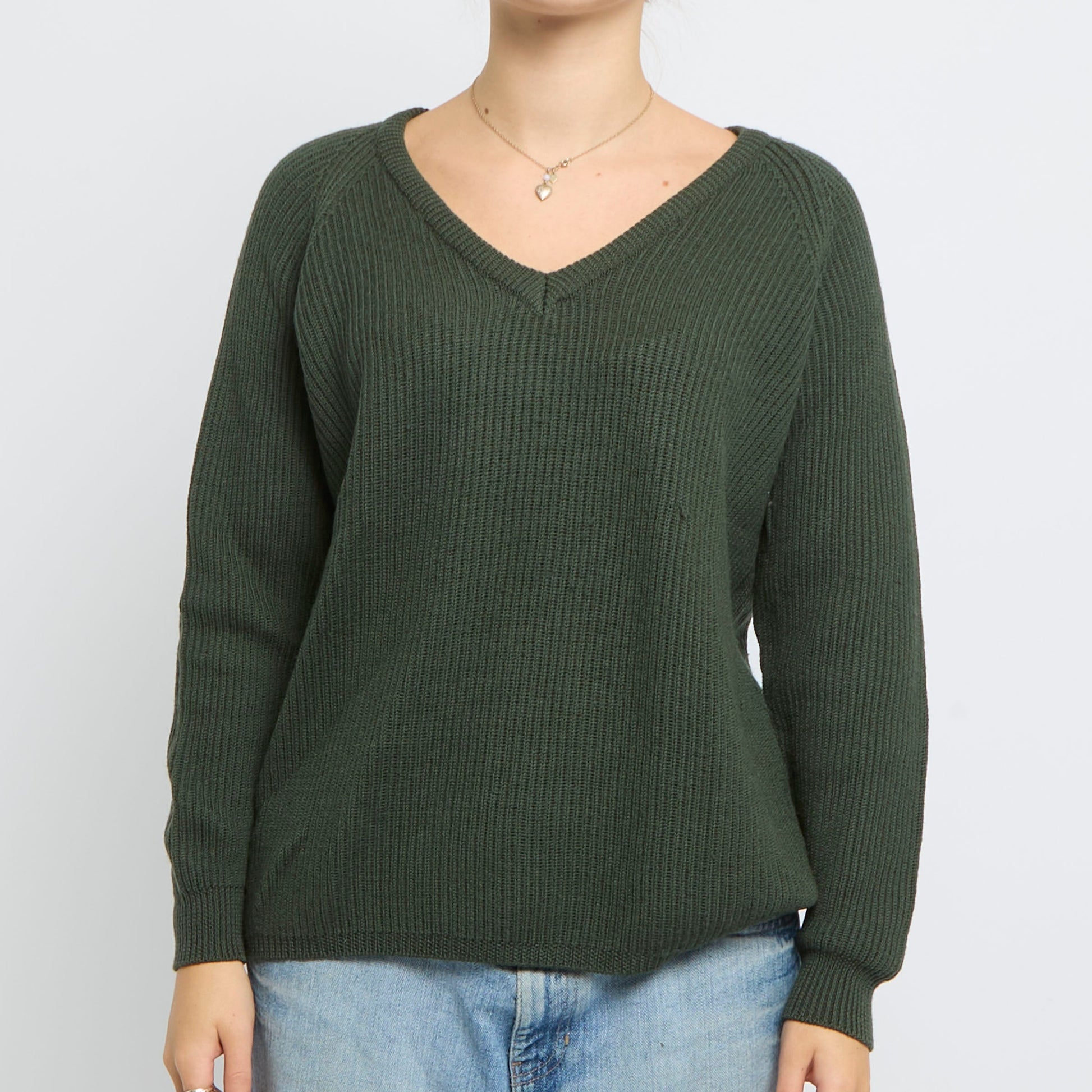 V-Neck Ribbed Knitted Jumper- UK 14