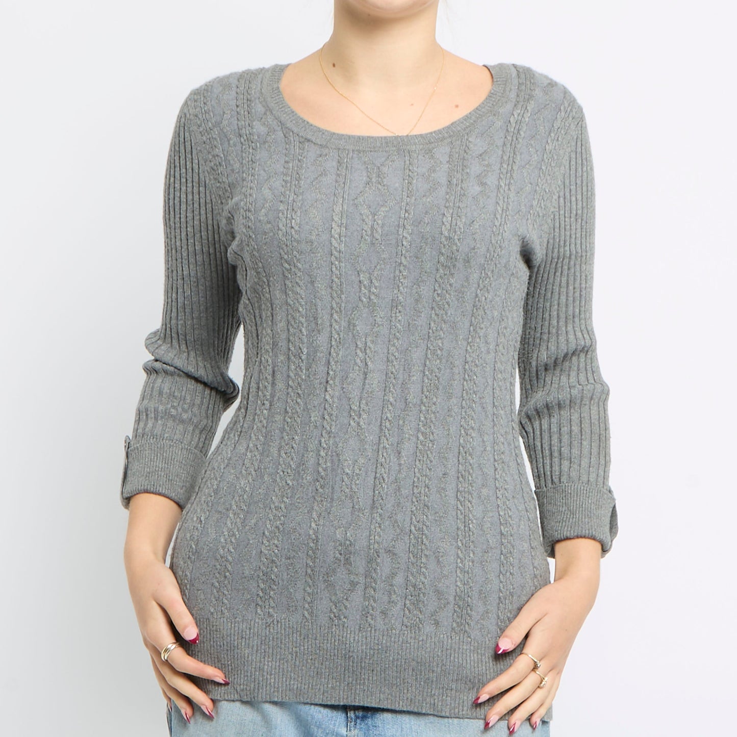 Cable Knit Round Neck Top - UK 14