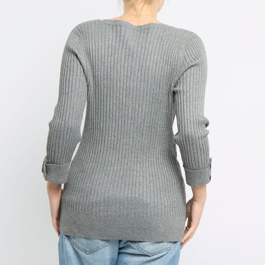 Cable Knit Round Neck Top - UK 14