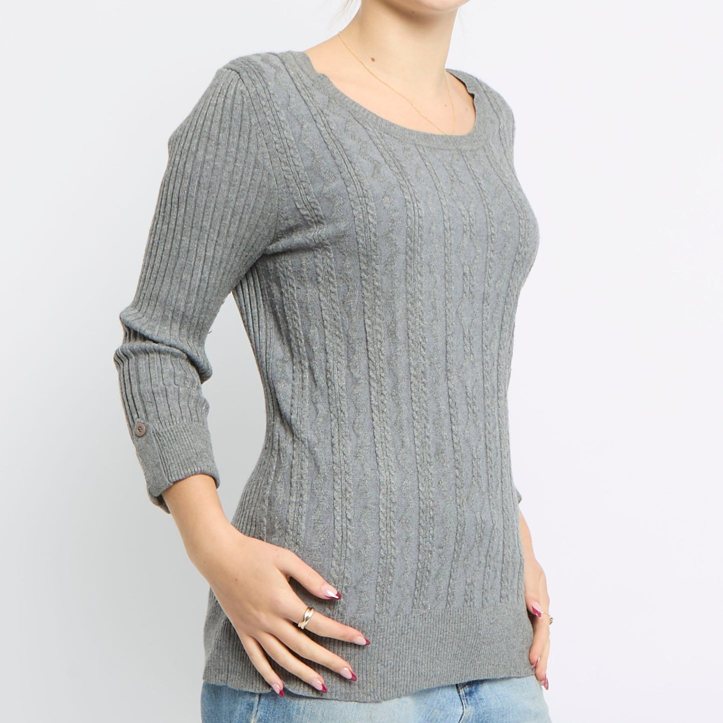 Cable Knit Round Neck Top - UK 14