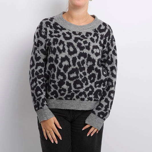 Leopard Print Heavy Knit Sweater - UK 14