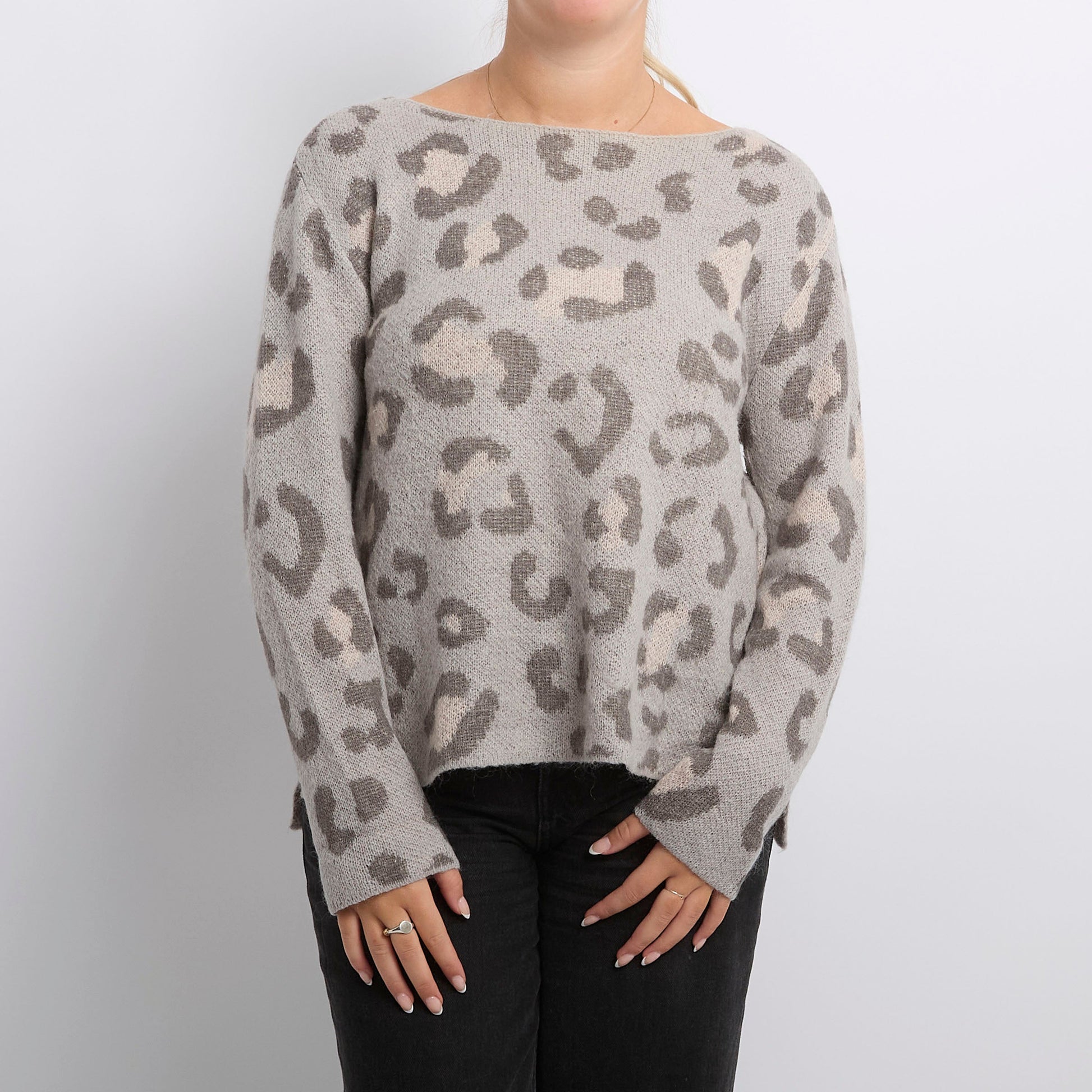 Leopard Print Round Neck Heavy Sweater - UK 14