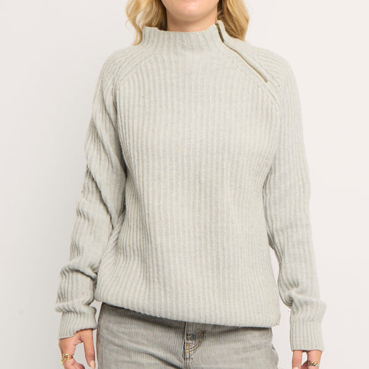 Zip Detail Ribbed Knitted Sweater - UK 14