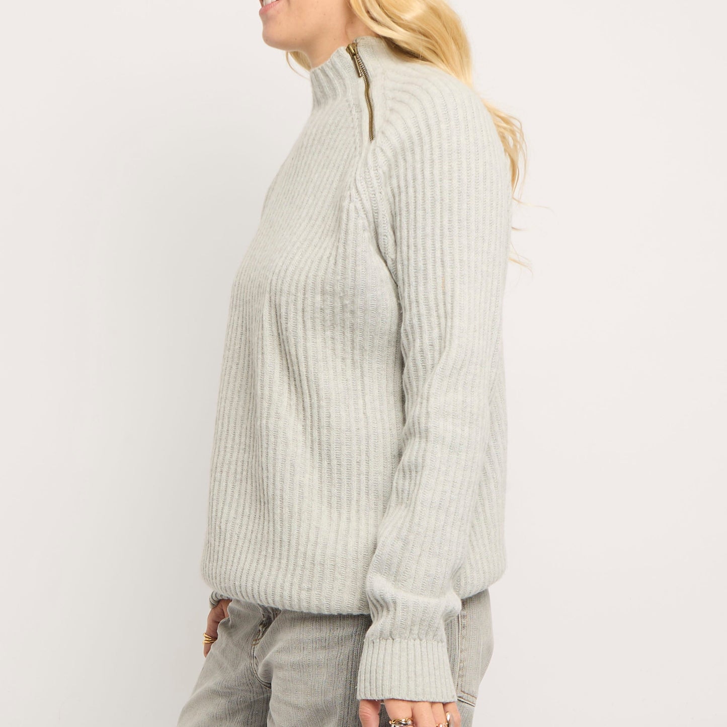 Zip  Ribbed Knitted Sweater - UK 14