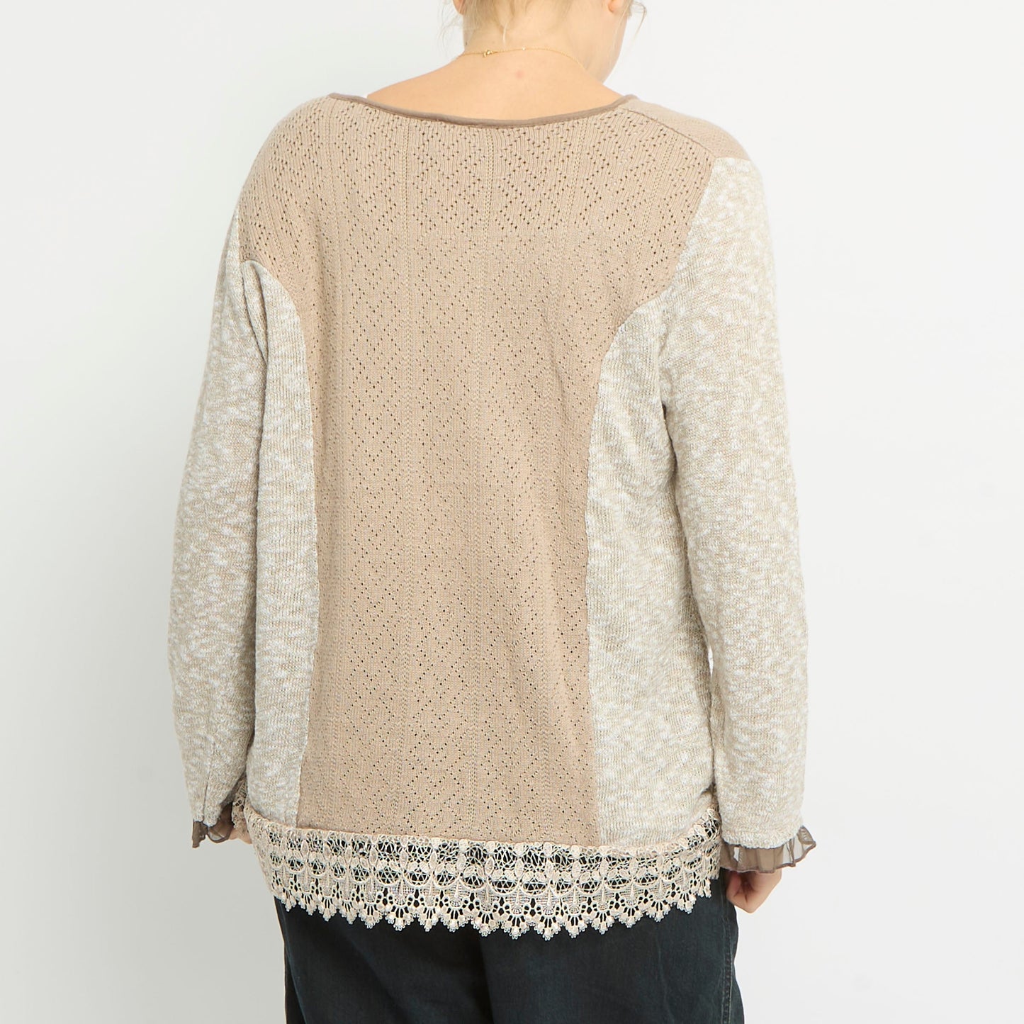 Lace Up Mesh Detail Long Sleeve Top- UK 14