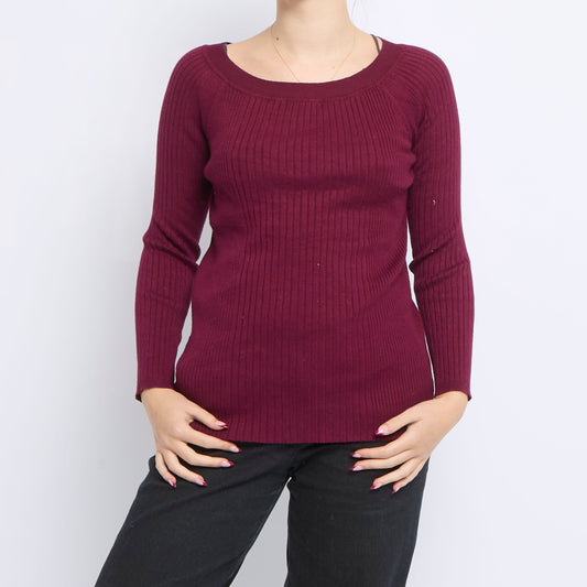 Roundneck Ribbed Knitted Sweater - UK 14