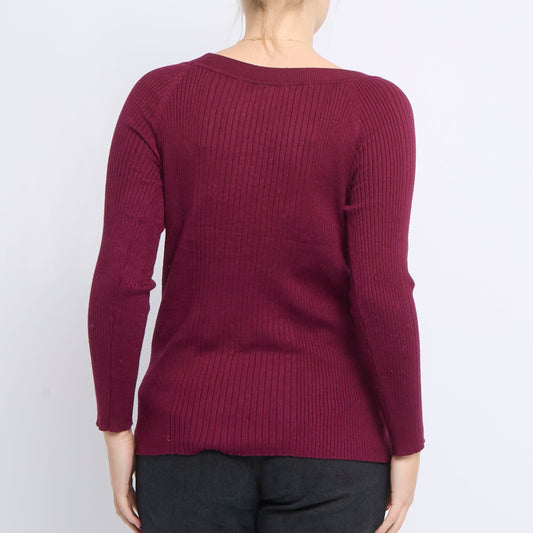 Roundneck Ribbed Knitted Sweater - UK 14