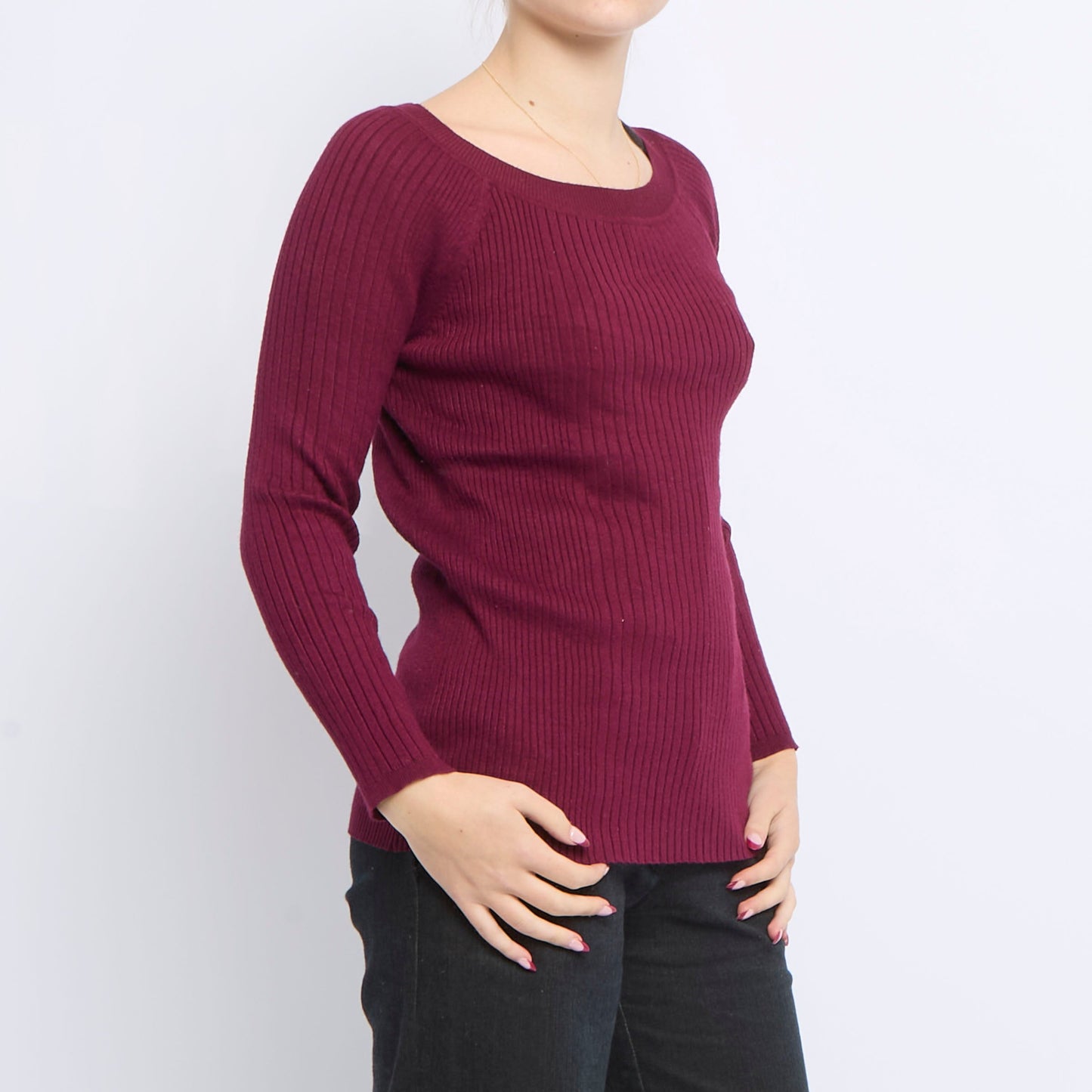 Roundneck Ribbed Knitted Sweater - UK 14