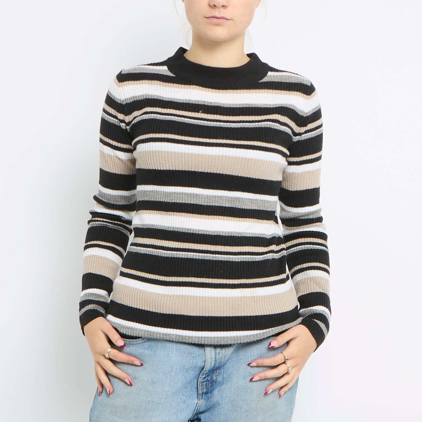 Striped Ribbed Knitted Top - UK 14