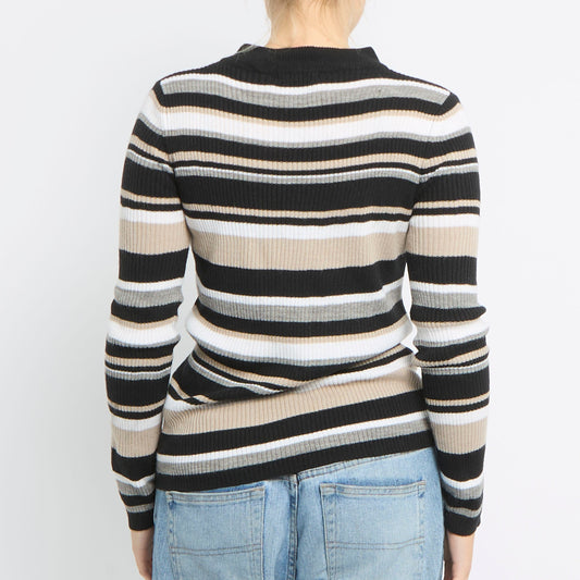 Striped Ribbed Knitted Top - UK 14