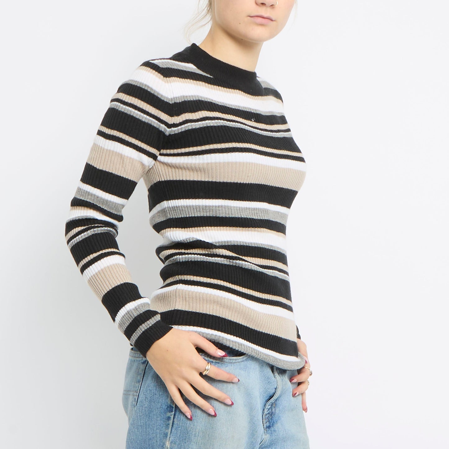 Striped Ribbed Knitted Top - UK 14