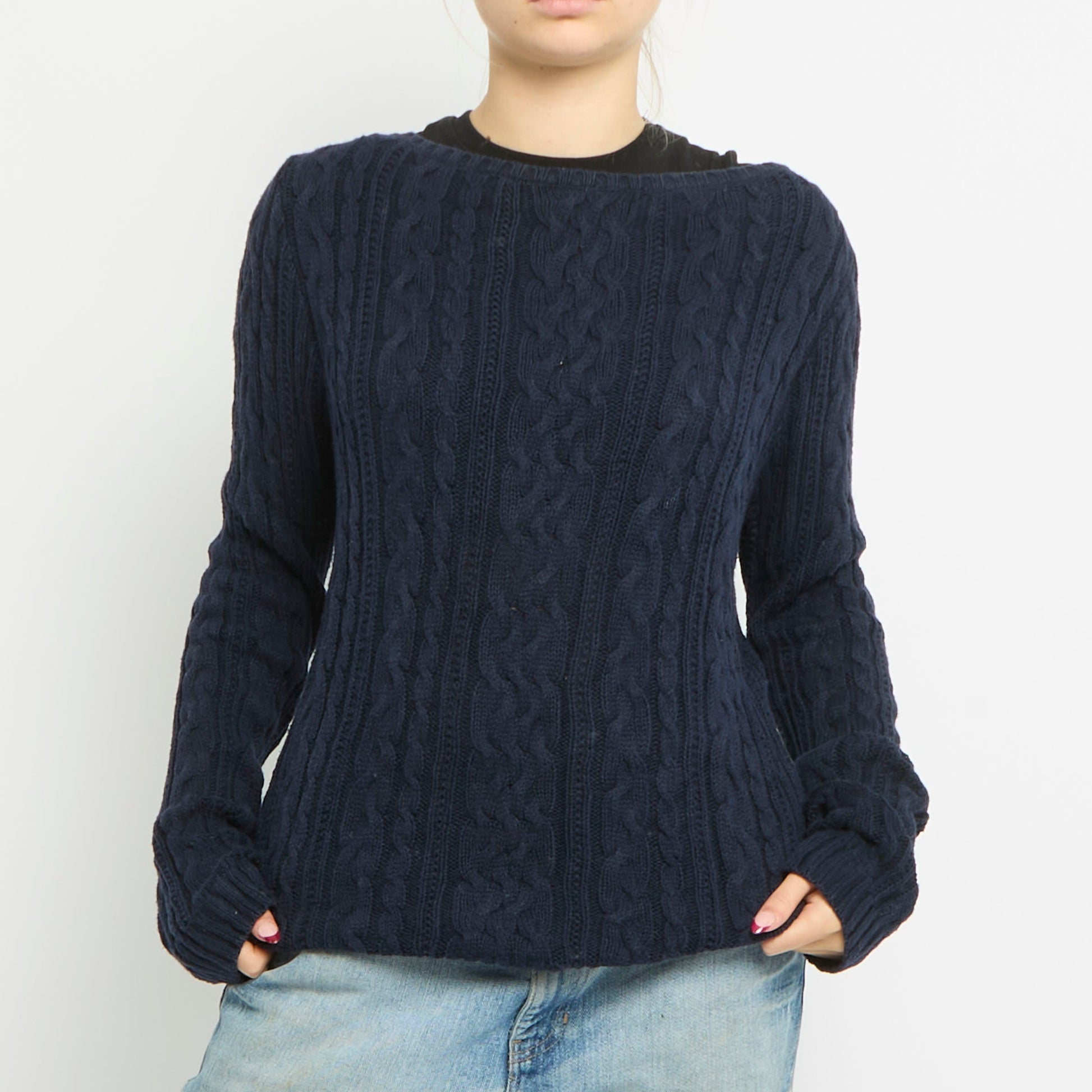 Scoop Neck Cable Knit Jumper - UK 14