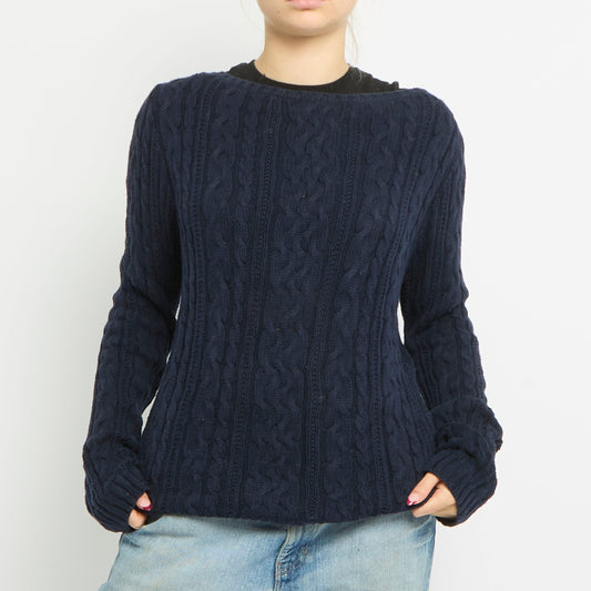 Scoop Neck Cable Knit Jumper - UK 14