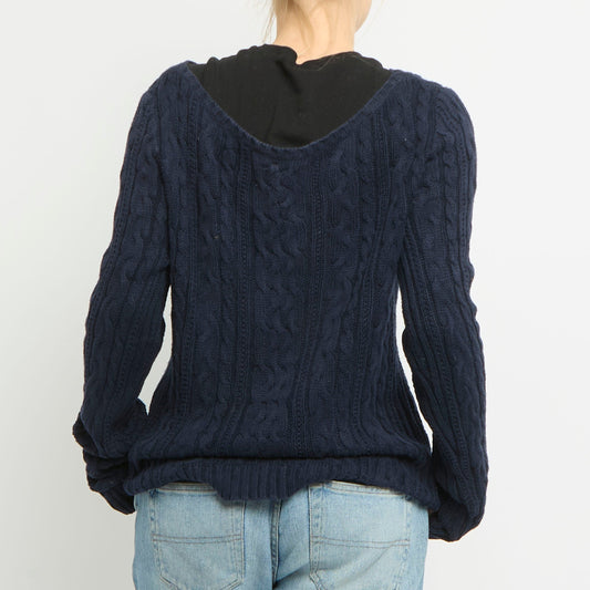 Scoop Neck Cable Knit Jumper - UK 14