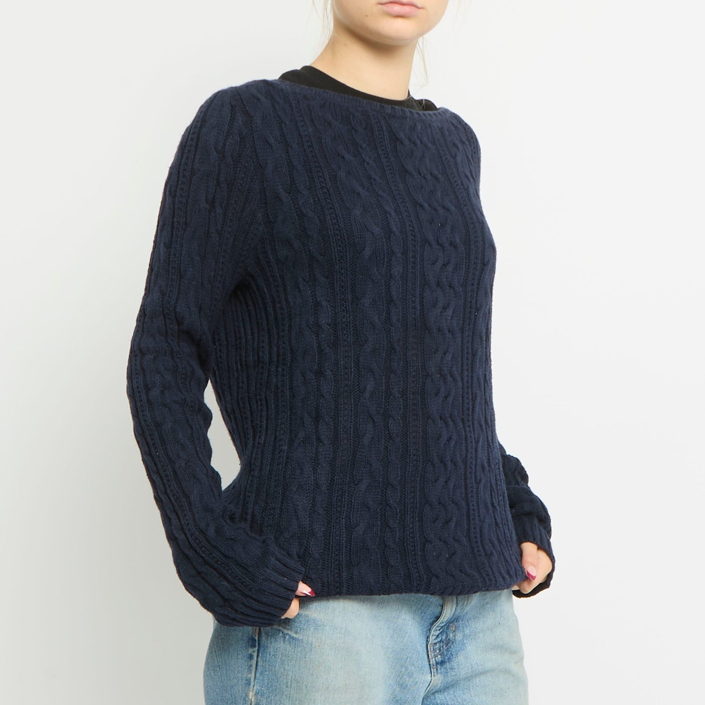 Scoop Neck Cable Knit Jumper - UK 14