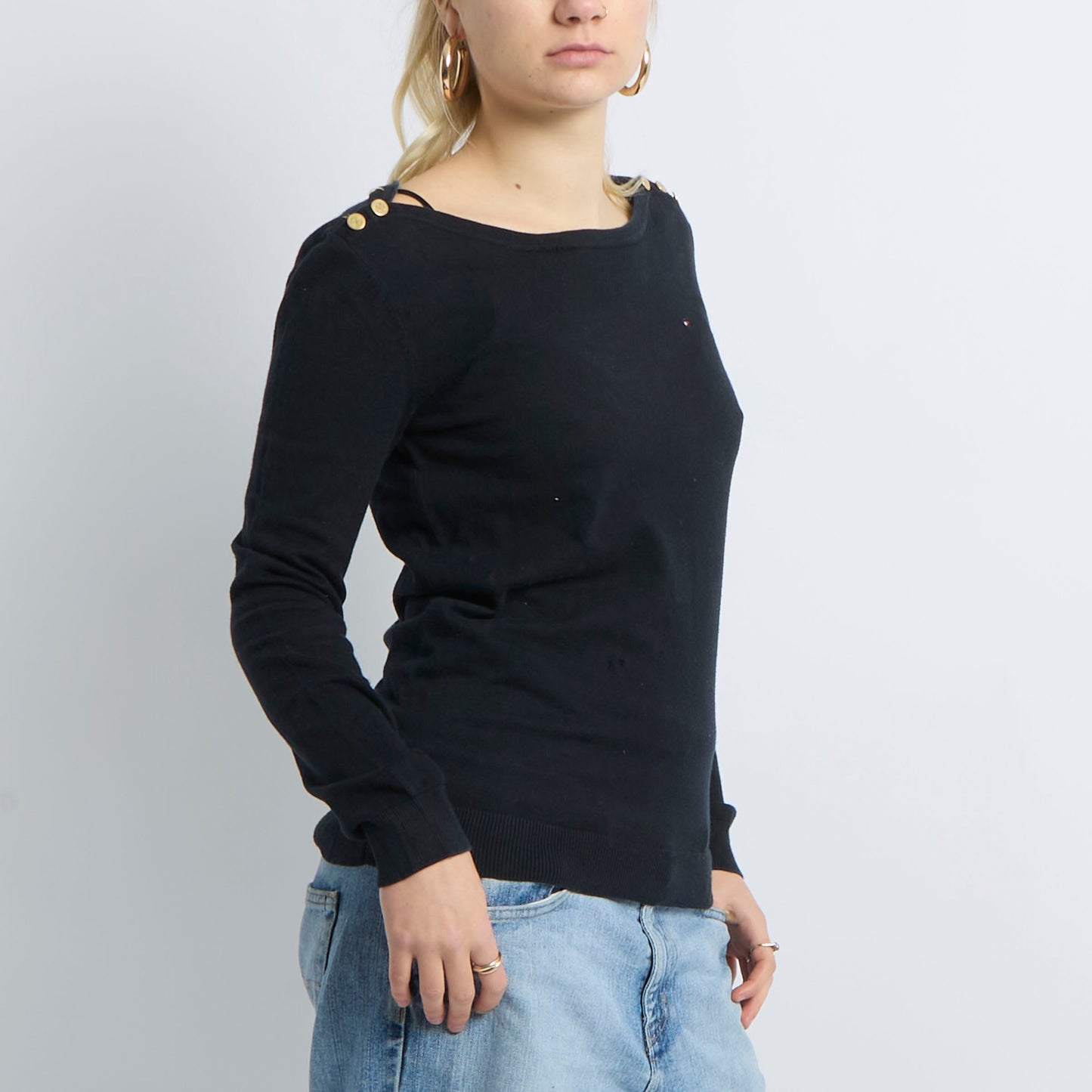 Scoop Neck Button Detail Sweater - UK 14