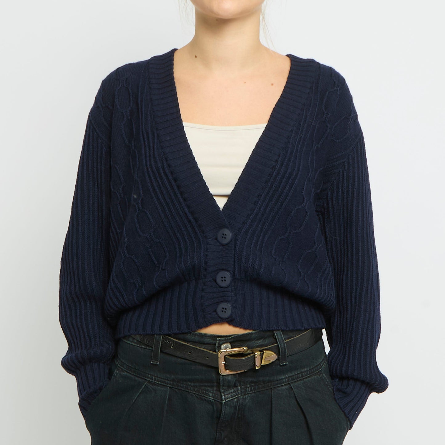 Heavy Knit V-Neck Cardigan Sweater - UK 14