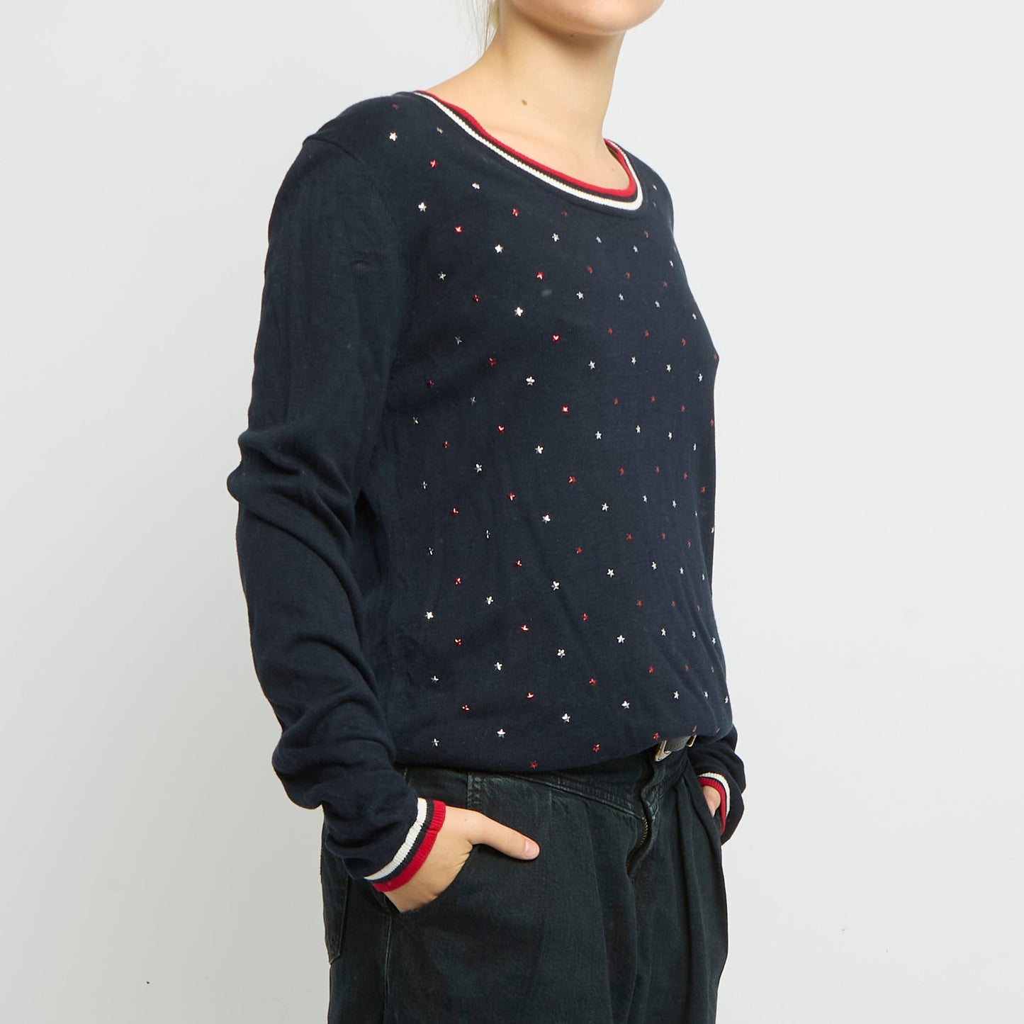 Tommy Hilfiger Star Stud  Striped Hem Sweatshirt-UK 14