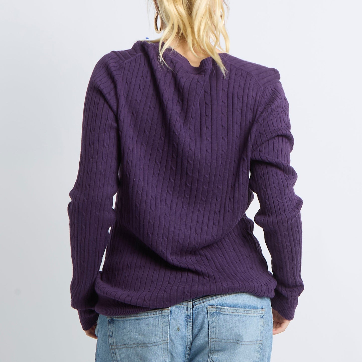 V-neck Cable Knit Sweatshirt - UK 14