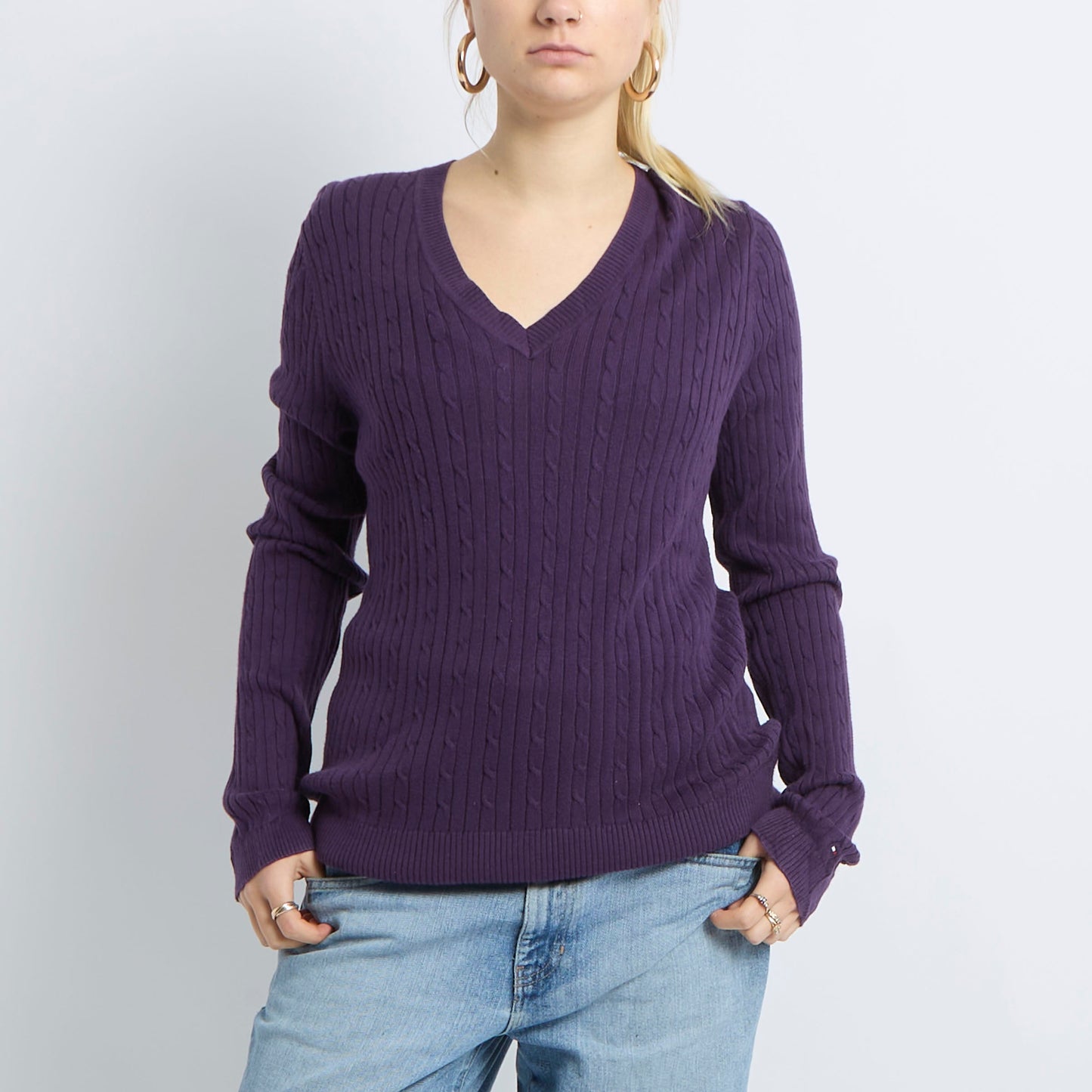 V-neck Cable Knit Sweatshirt - UK 14