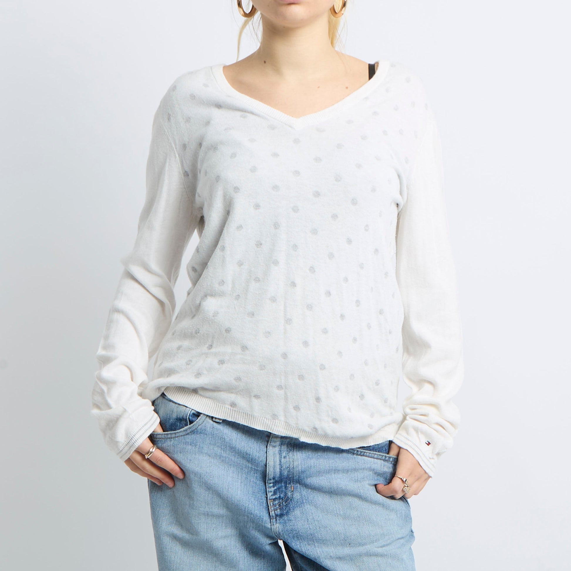 Fine Knit V-Neck Sweatshirt - UK 14