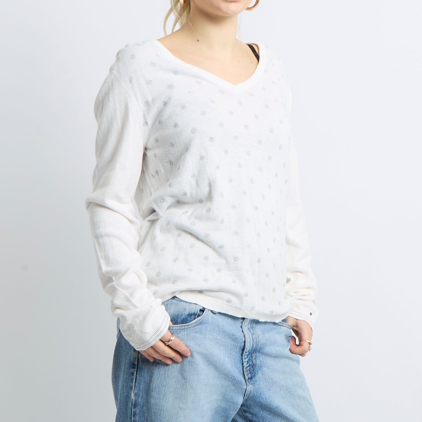 Fine Knit V-Neck Sweatshirt - UK 14