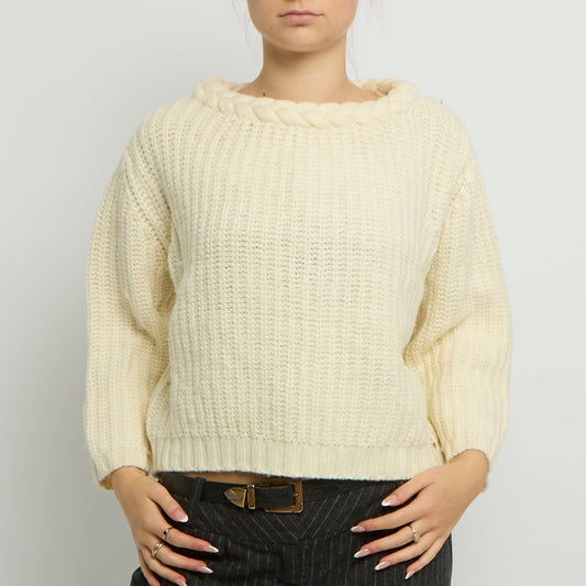 Plait Neck Cropped Knit Jumper - UK 14