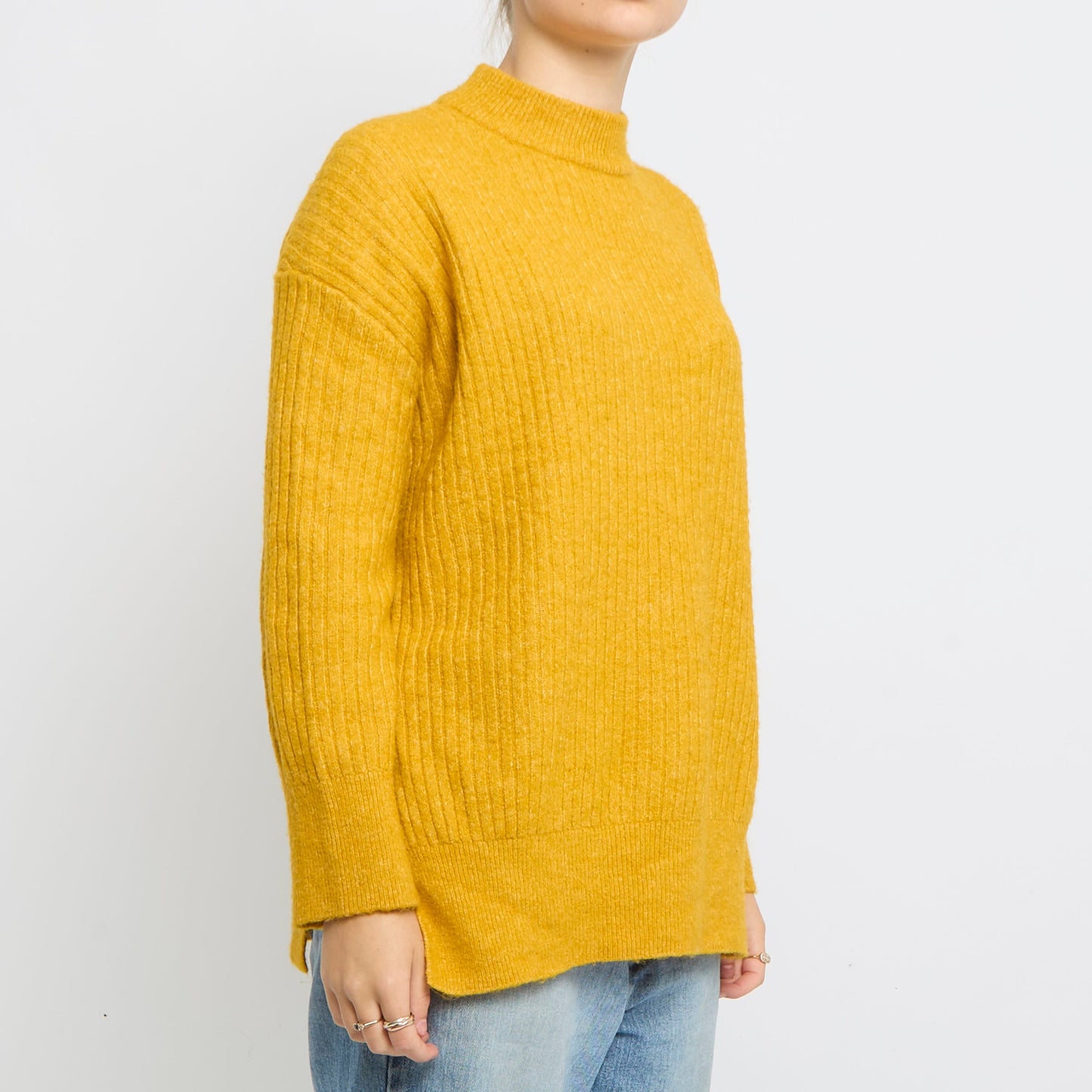 Heavy Knit Ribbed Round Neck Sweater - UK 14