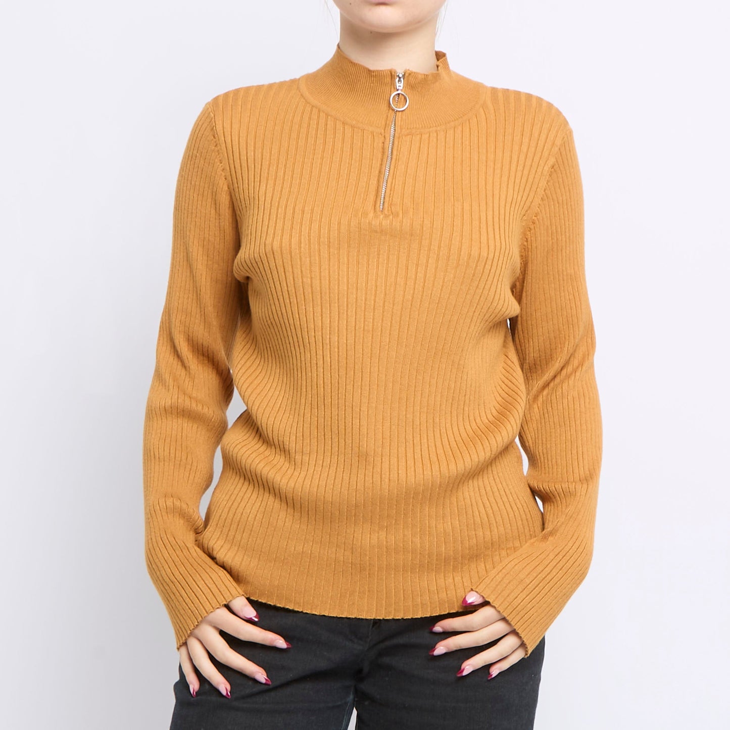 1/4 Zip Ribbed Knitted Sweater - UK 16