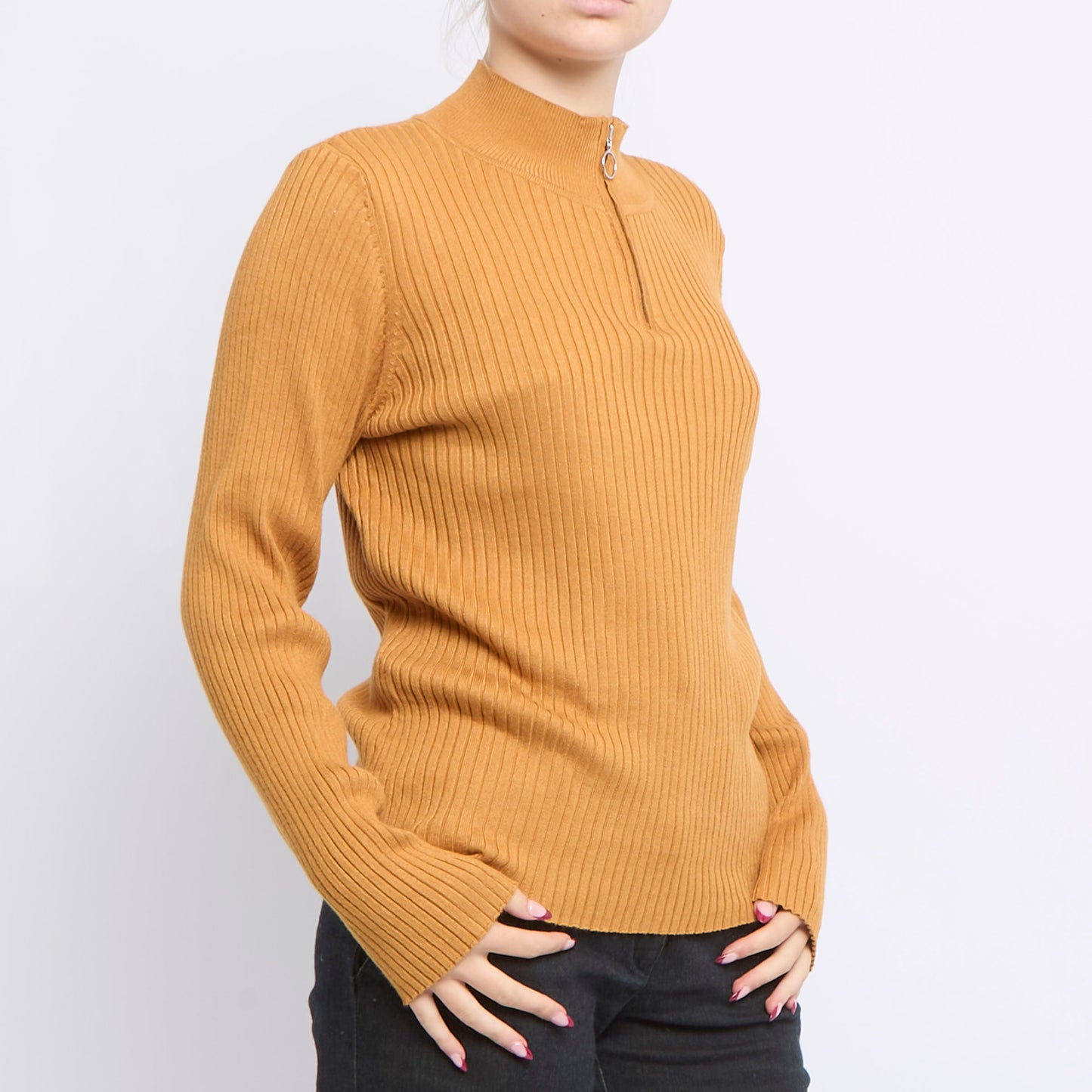 1/4 Zip Ribbed Knitted Sweater - UK 16