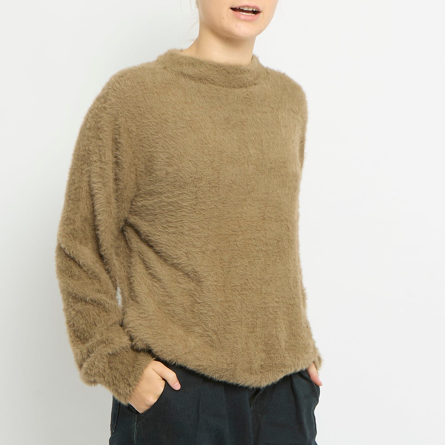 Fluffy Knit Round Neck Sweatshirt- UK 16