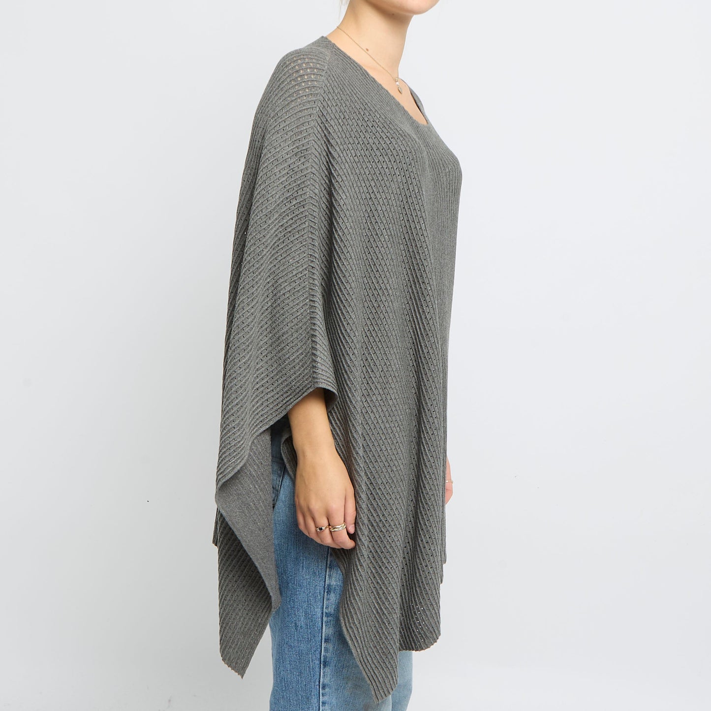 Poncho Style Crochet Knit Long Jumper- UK 16