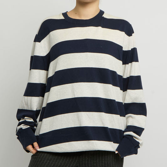 Stripe Round Neck Fine Knit Jumper - UK 16