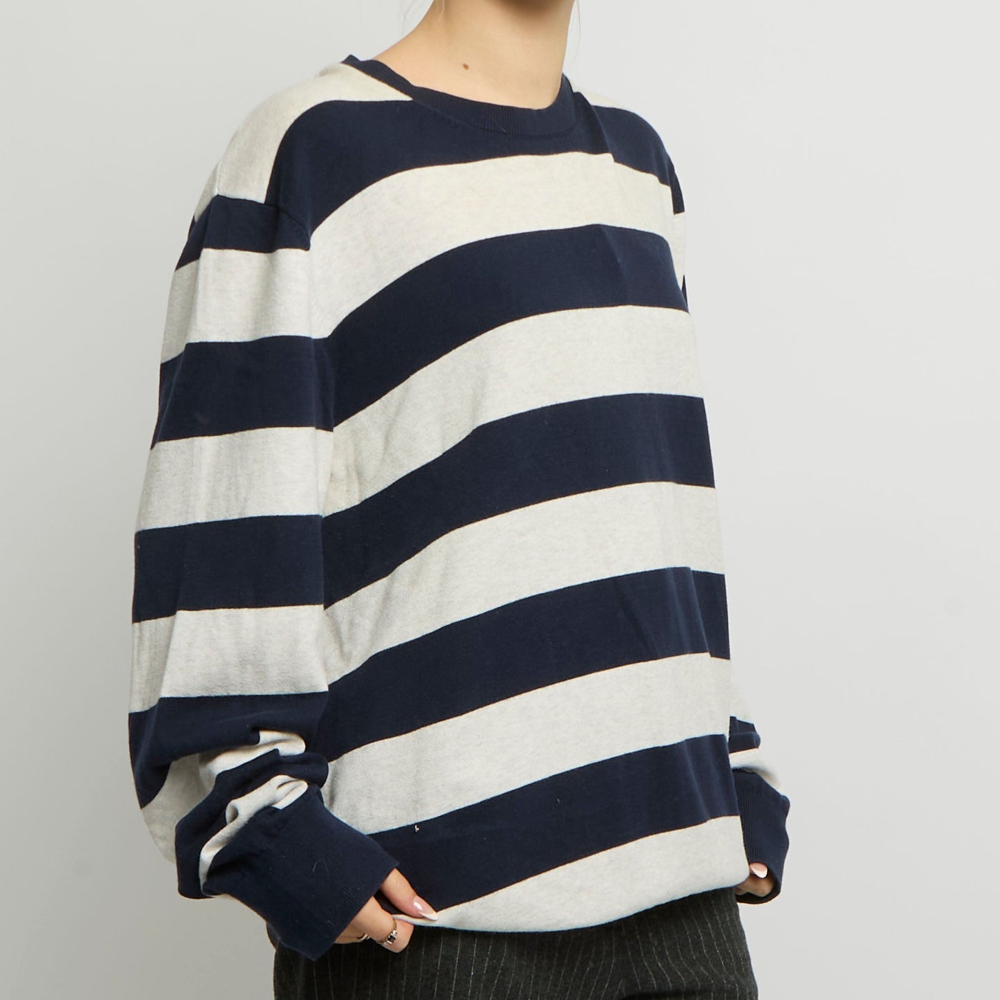 Stripe Round Neck Fine Knit Jumper - UK 16