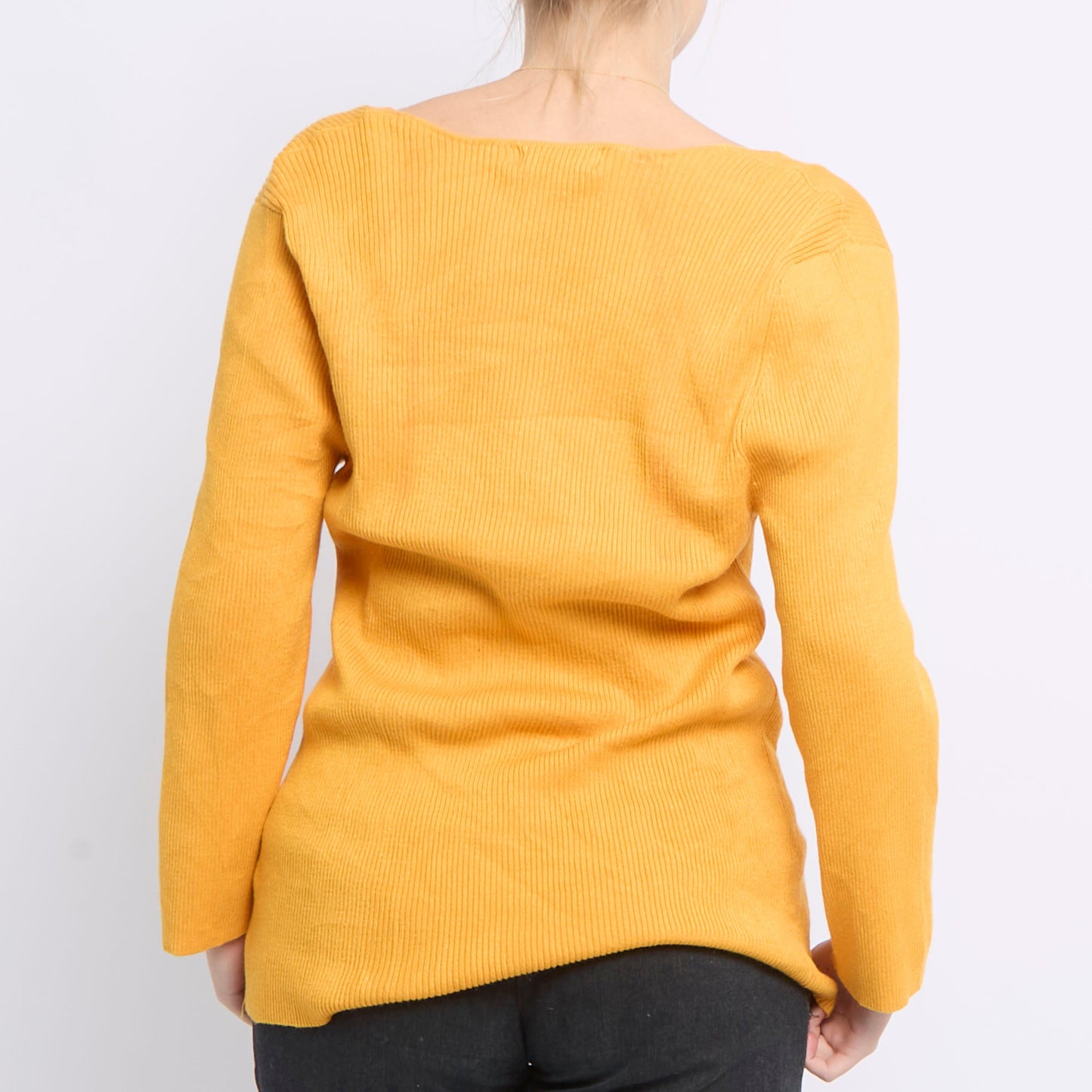 V-Neck Ribbed Knitted Sweater - UK 16