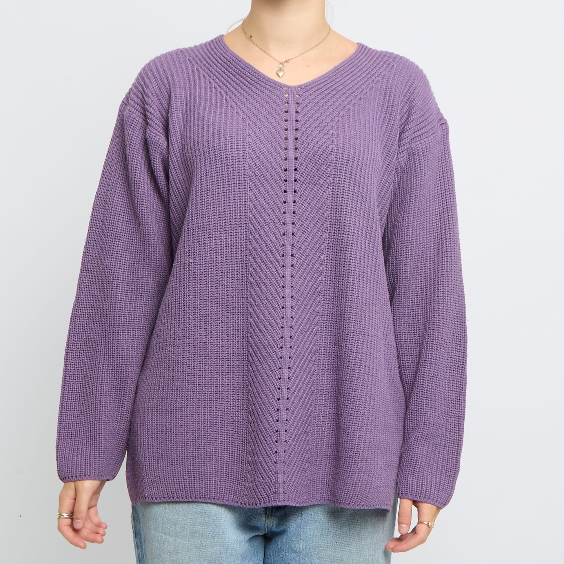 V-Neck Cable Design Oversized Knitted Jumper- UK 16