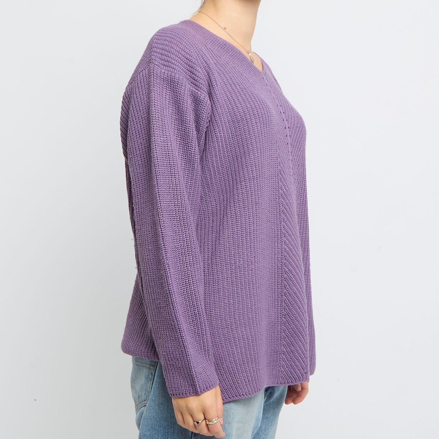 V-Neck Cable Design Oversized Knitted Jumper- UK 16