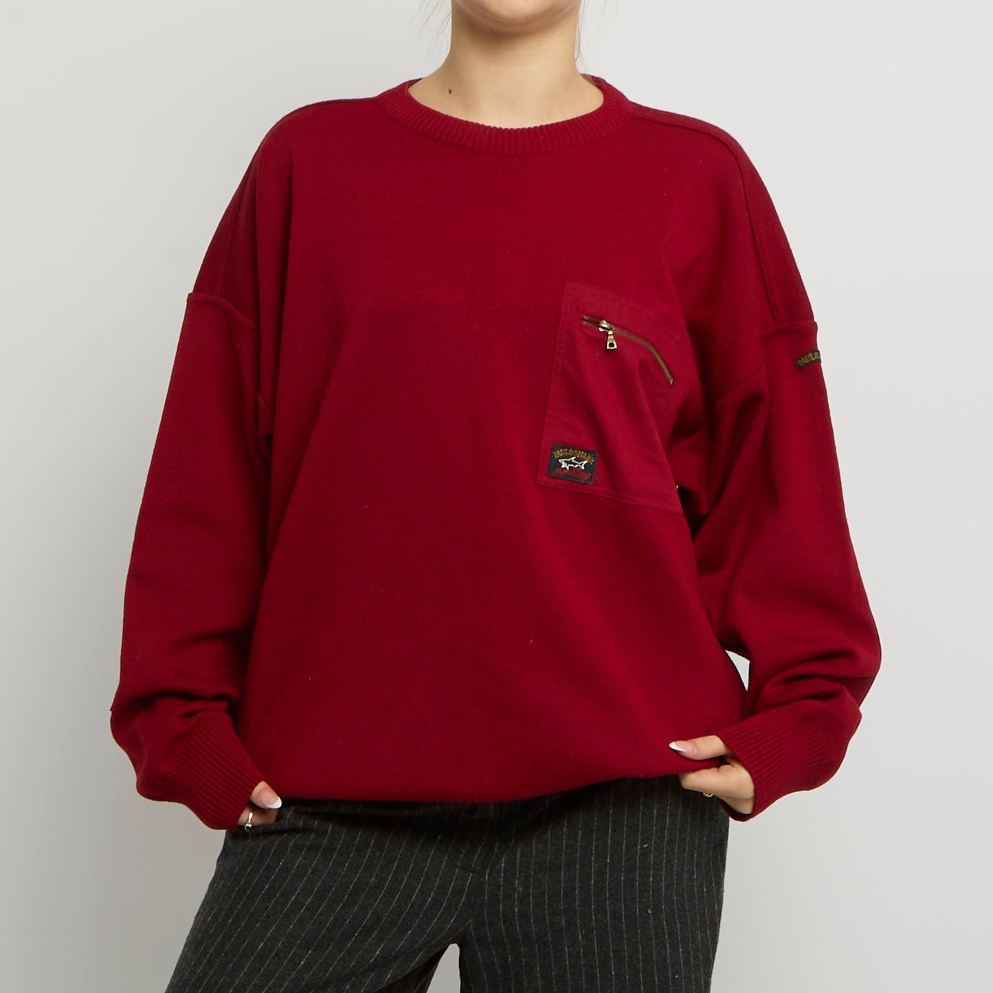 Zip Pocket Detail Round Neck Knitted Jumper - UK 16