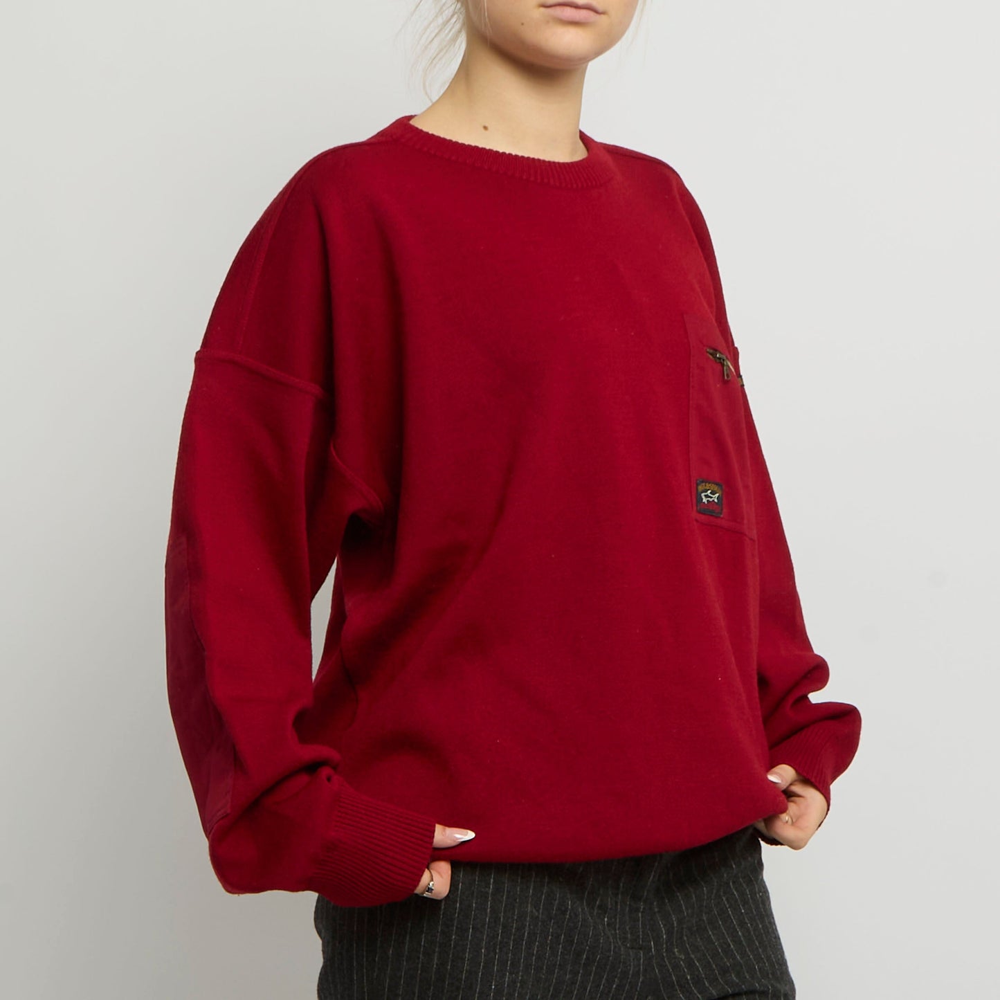 Zip Pocket Detail Round Neck Knitted Jumper - UK 16