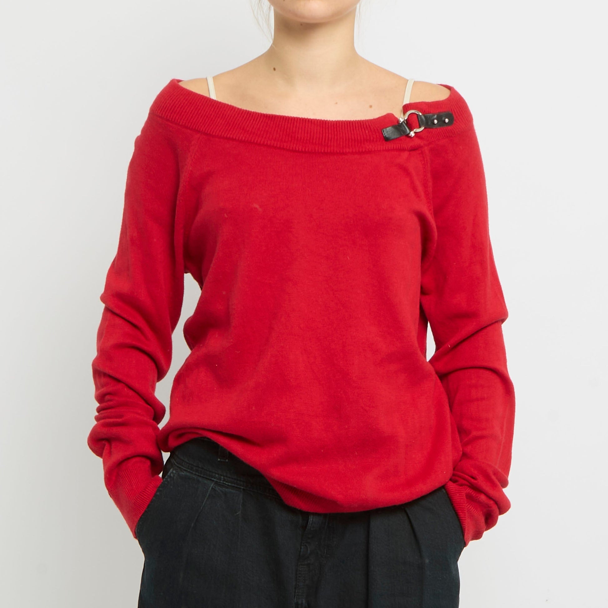 Ralph Lauren Off The Shouder Buckle Detail Sweater- UK 16