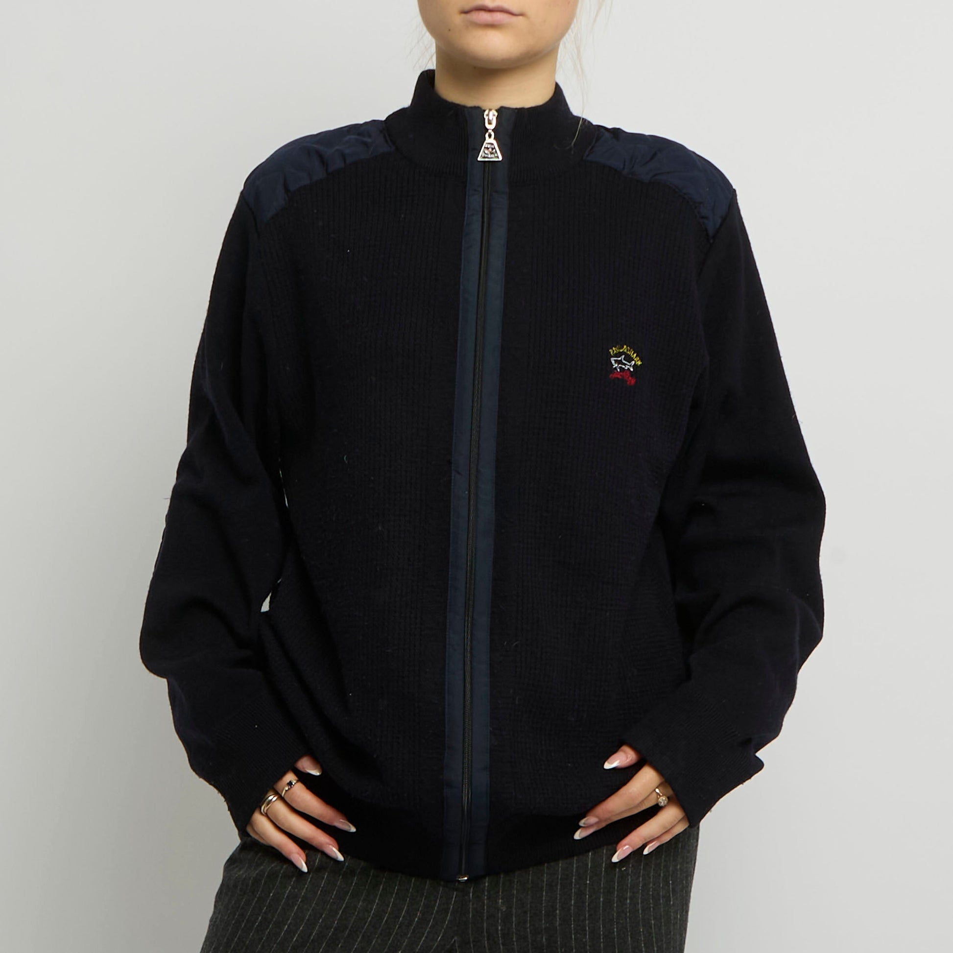 Zip Up Knitted Quilted Detail Jumper - UK 18