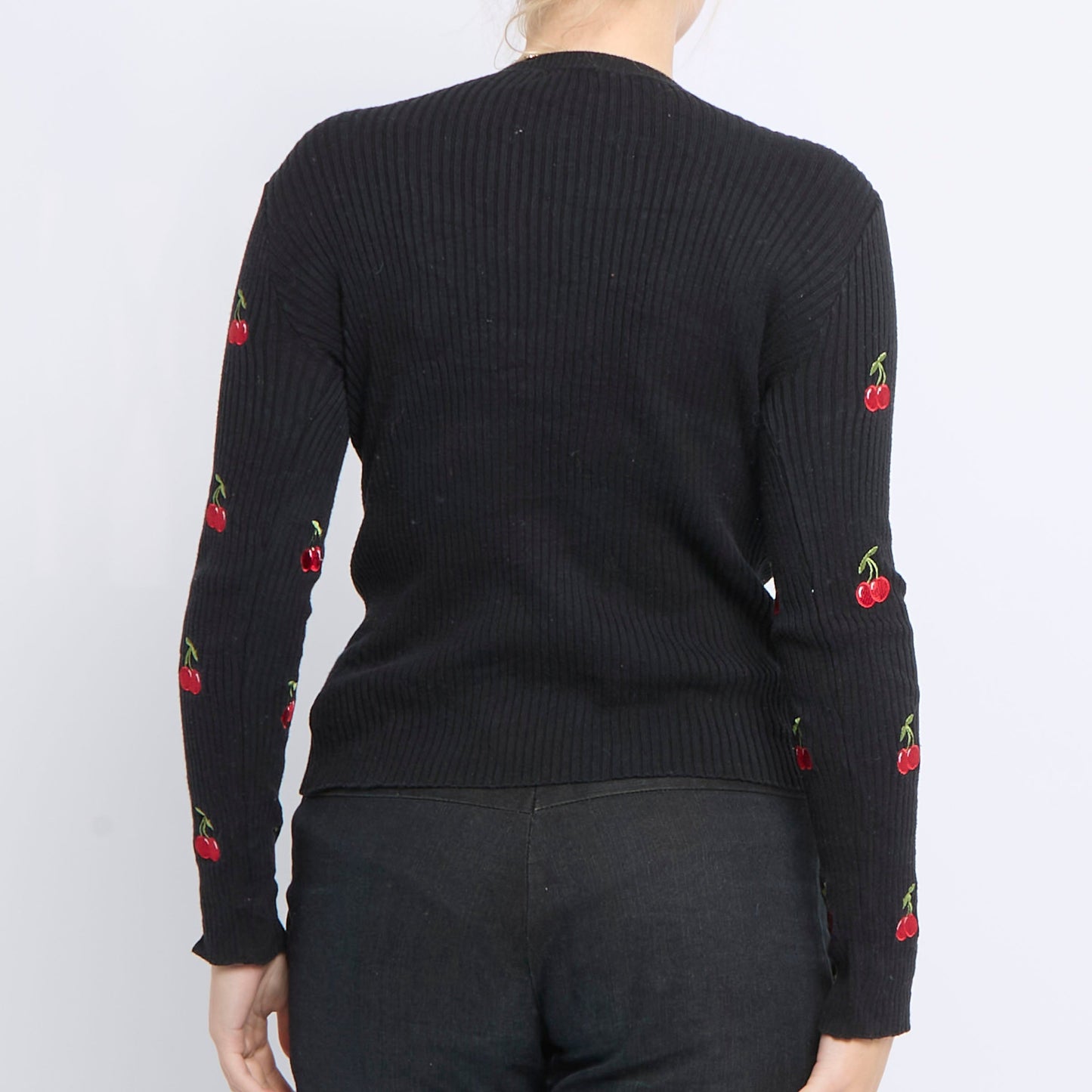 Cherry Detail Ribbed Crewneck Sweater - UK 4