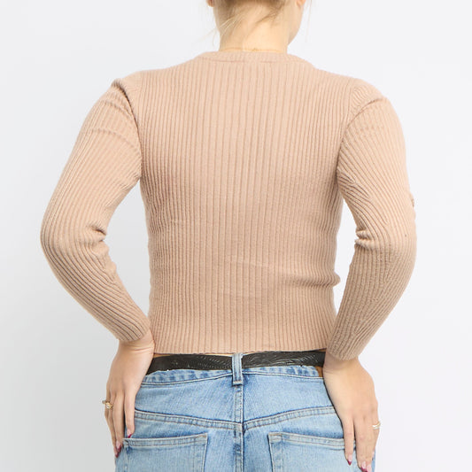 Ribbed Fitted Knitted Top - UK 6