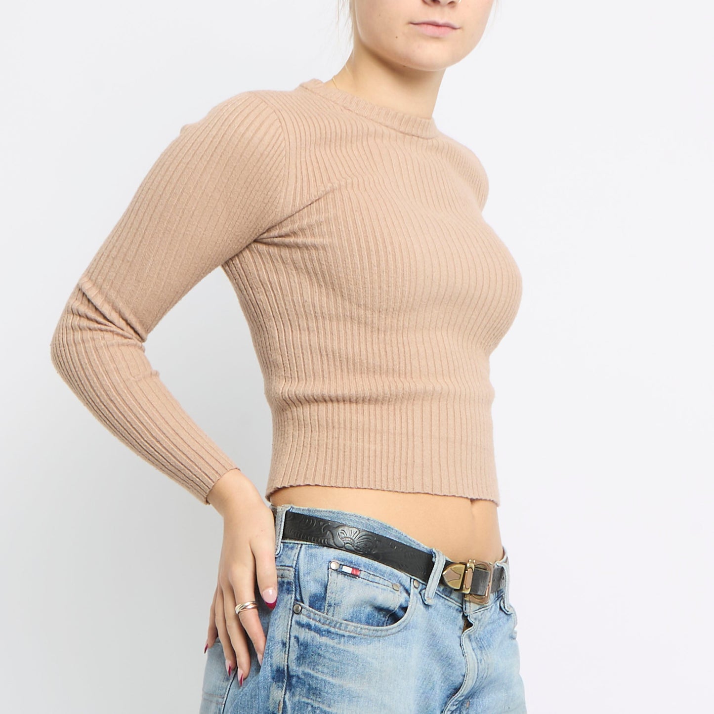 Ribbed Fitted Knitted Top - UK 6