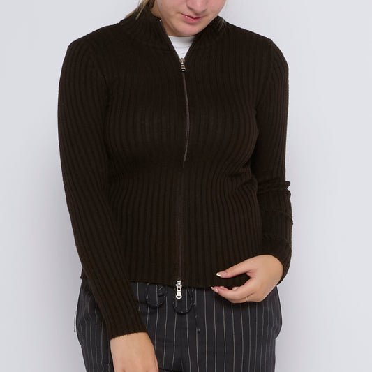 Full Zip Ribbed Sweater - UK 6