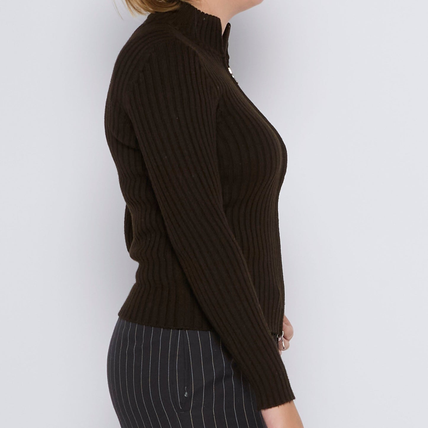 Full Zip Ribbed Sweater - UK 6