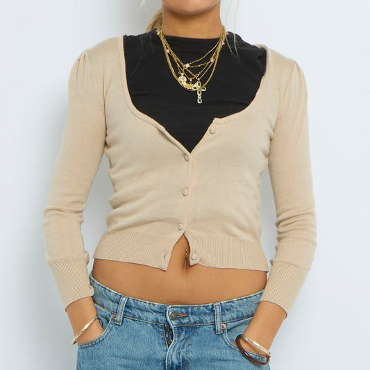 Low V-Neck Knitted Cardigan - UK 6