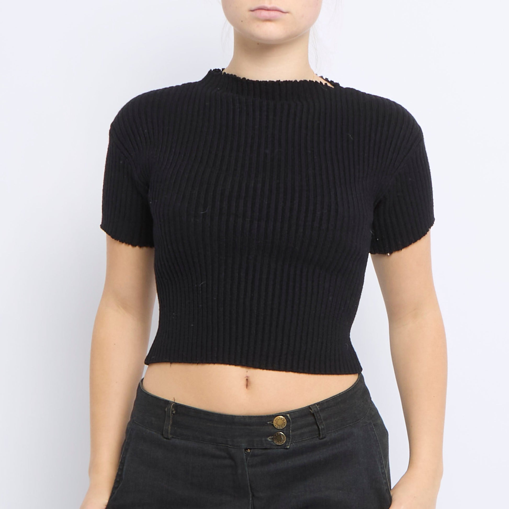 Shortsleeve Ribbed Knitted Sweater - UK 6