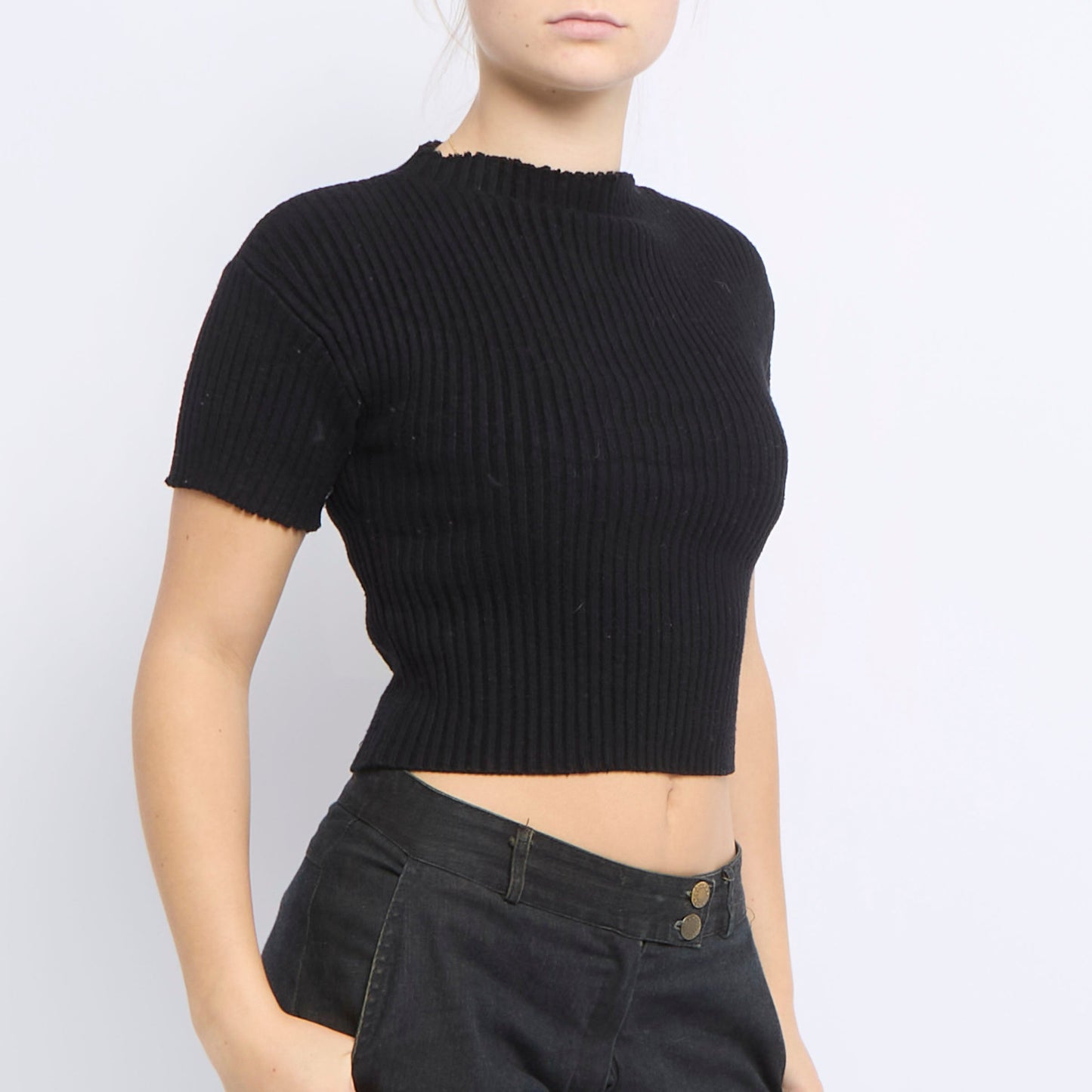 Shortsleeve Ribbed Knitted Sweater - UK 6